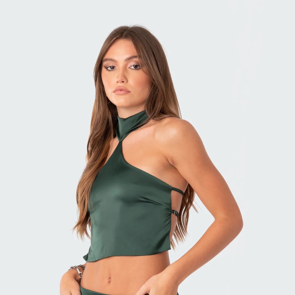 Satin Open-Back Crop Top